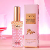 TVLV hair care essential oil bottle and packaging on a pink background