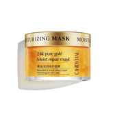 Moisturizing mask jar with gold lid on a white background