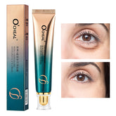 O'CHEAL eye cream tube and packaging with close-up of eyes showing results.