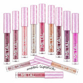 Set of Meta metal lipstick tubes with various colors on a white background