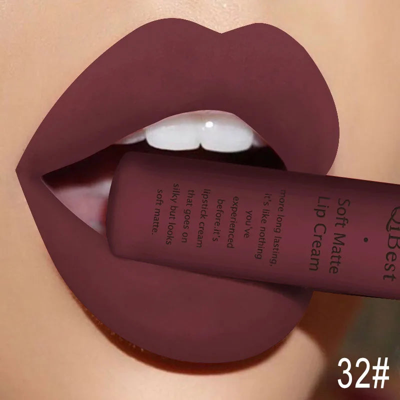 Nude Matte Lip Gloss – Long Lasting Velvet Lipstick, Waterproof Non-Stick Cup Lip Tint in Sexy Red, Purple & Black Shades