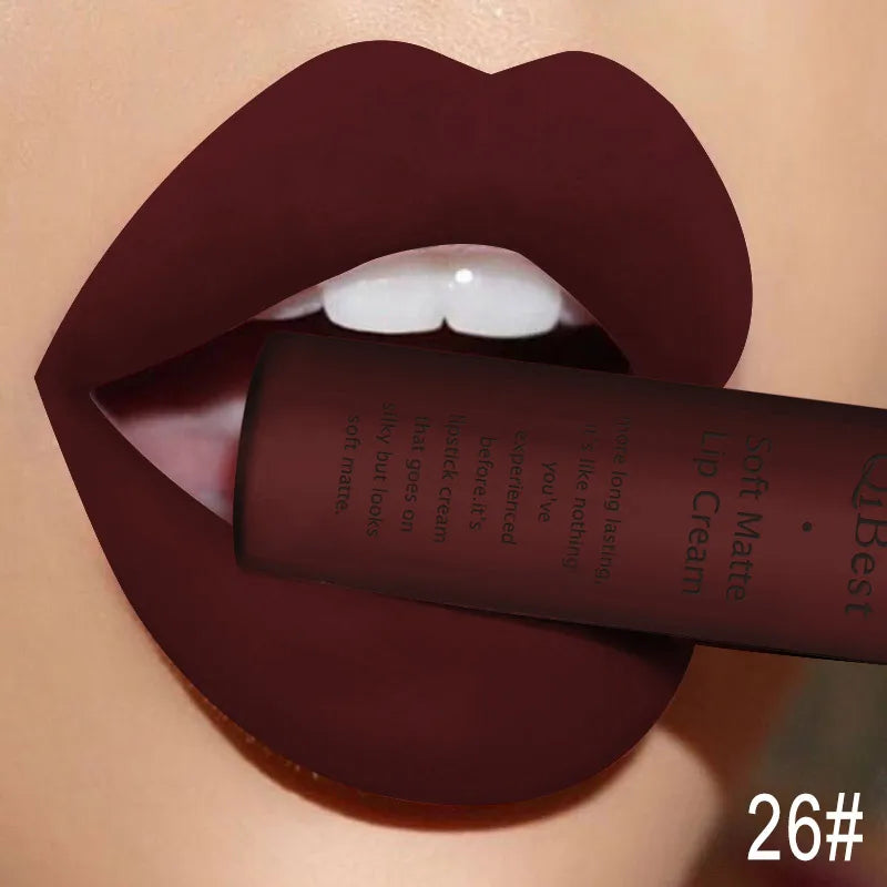 Nude Matte Lip Gloss – Long Lasting Velvet Lipstick, Waterproof Non-Stick Cup Lip Tint in Sexy Red, Purple & Black Shades