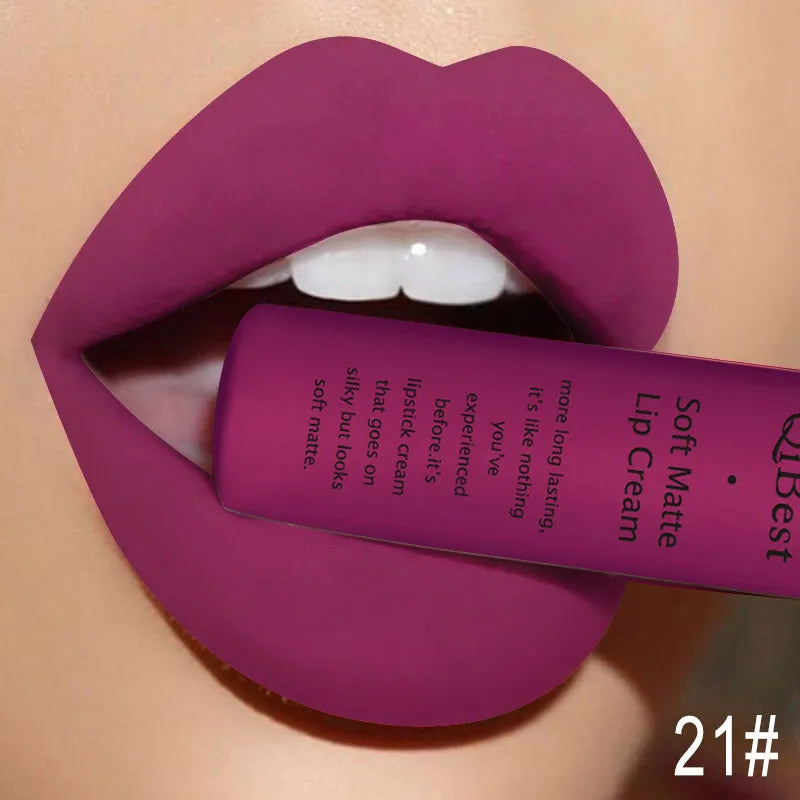 Nude Matte Lip Gloss – Long Lasting Velvet Lipstick, Waterproof Non-Stick Cup Lip Tint in Sexy Red, Purple & Black Shades