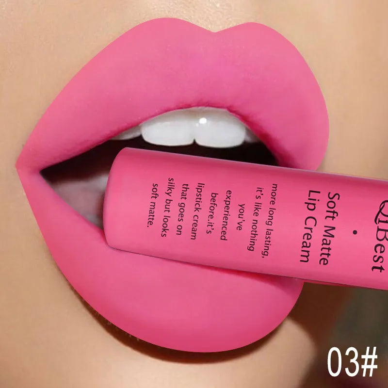 Pink lip cream with a close-up of lips wearing it