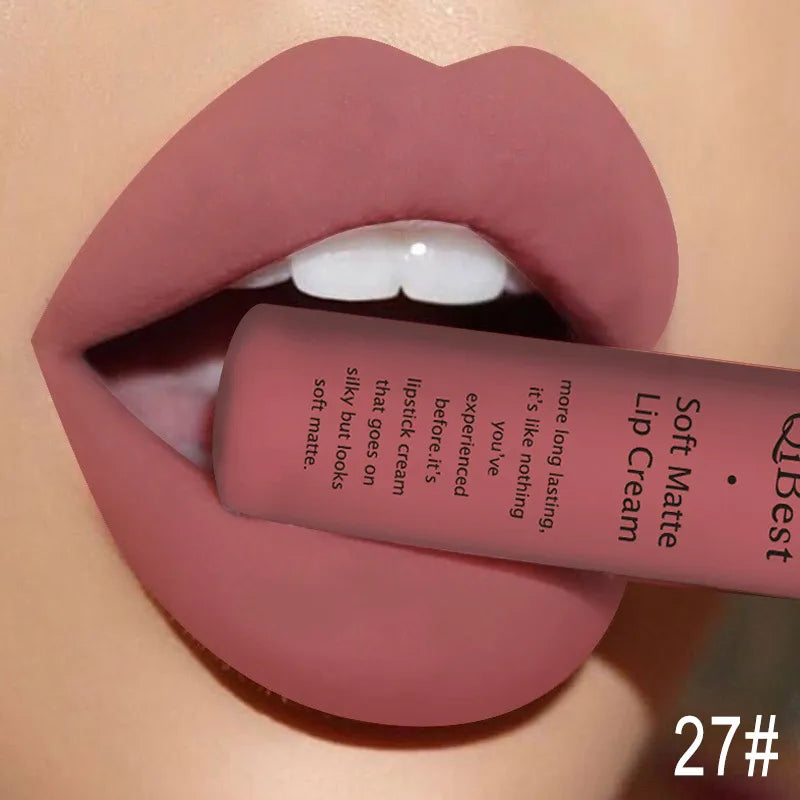 Nude Matte Lip Gloss – Long Lasting Velvet Lipstick, Waterproof Non-Stick Cup Lip Tint in Sexy Red, Purple & Black Shades