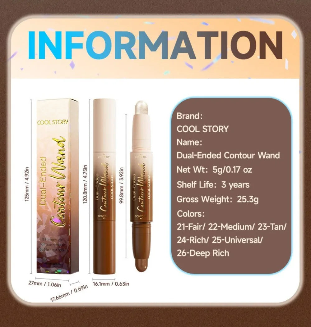 2-in-1 Double Head Highlighter & Contour Stick – Glitter Brightening Concealer Pen for Long Lasting Three-Dimensional Face Makeup