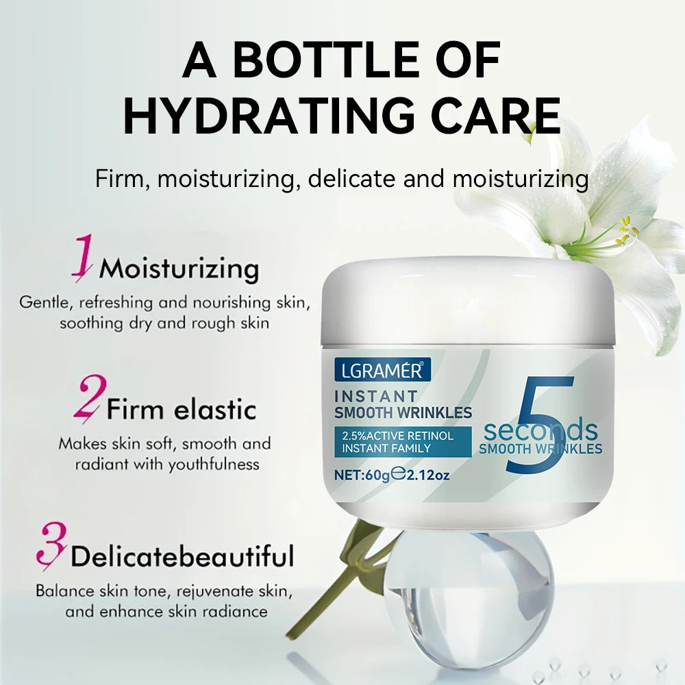 LGRAMER skincare product with text on hydrating care benefits on a light background