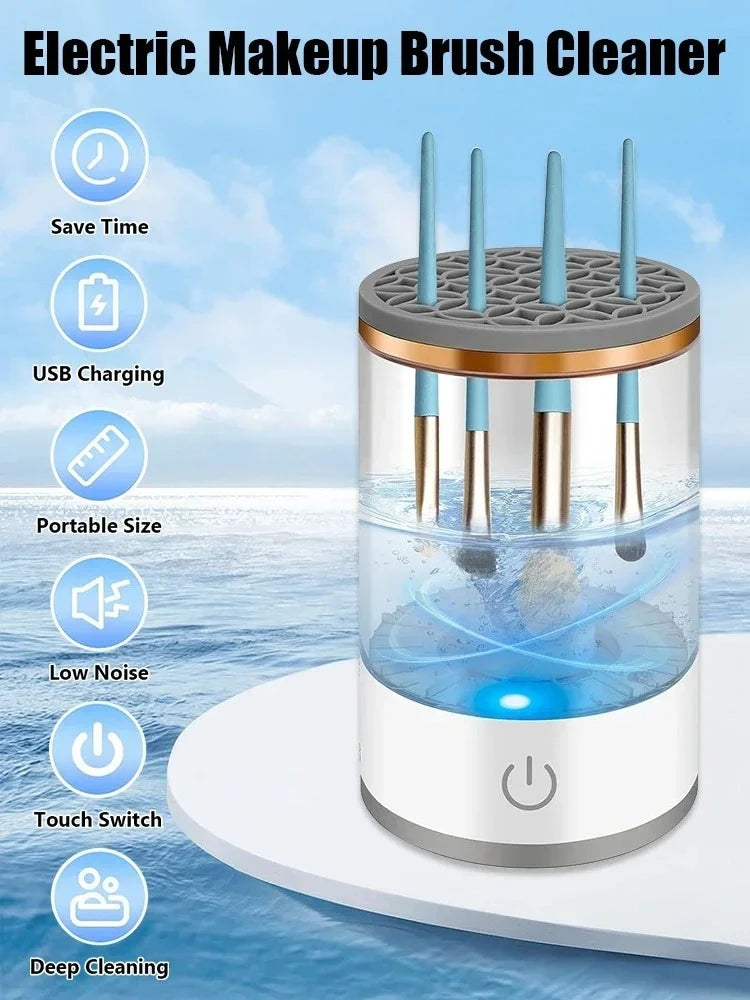 3 In 1 USB Plug Portable Electric Makeup Brush Cleaner with Rubber Makeup Machine For Deep Cleaning One Click Operation Suitable