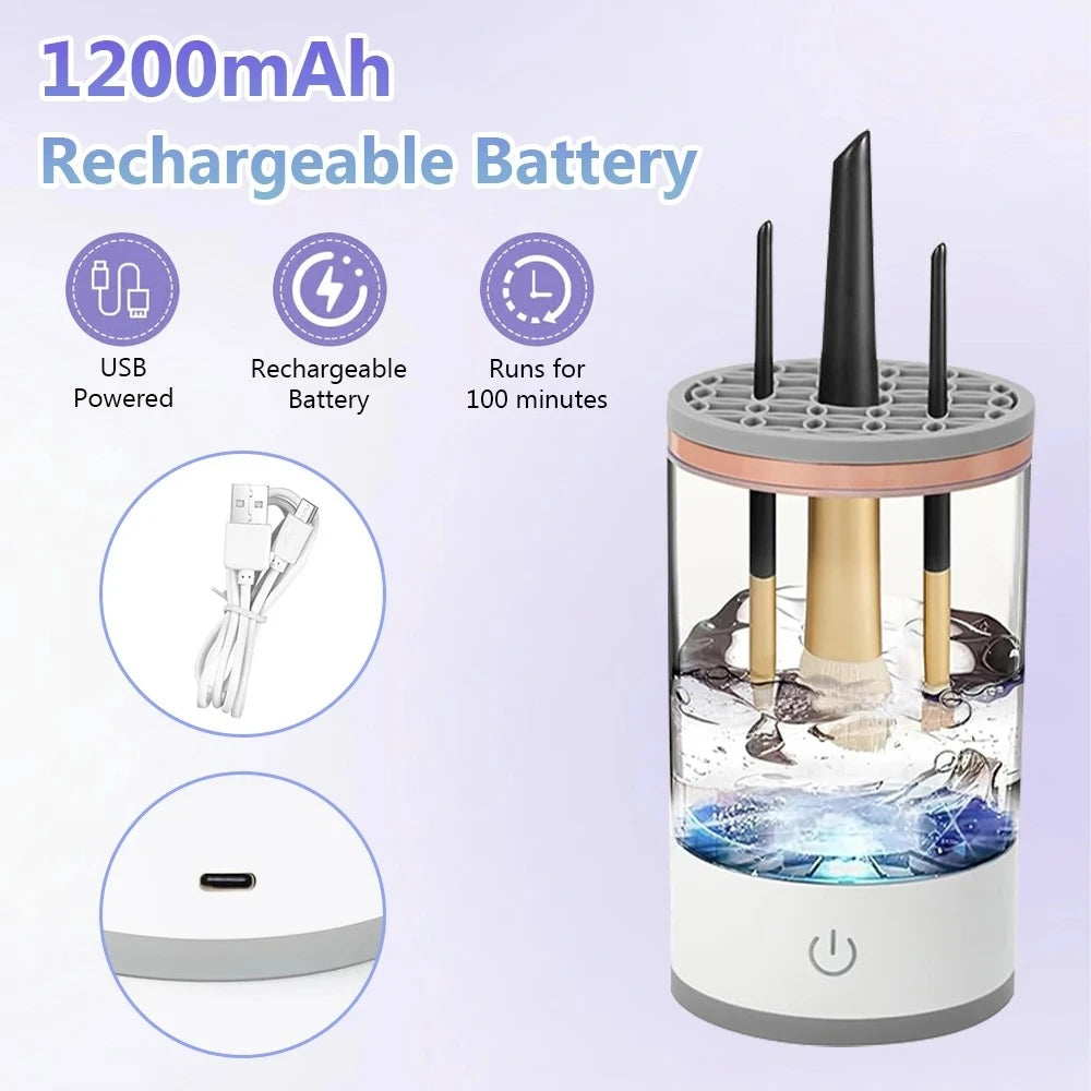 3 In 1 USB Plug Portable Electric Makeup Brush Cleaner with Rubber Makeup Machine For Deep Cleaning One Click Operation Suitable