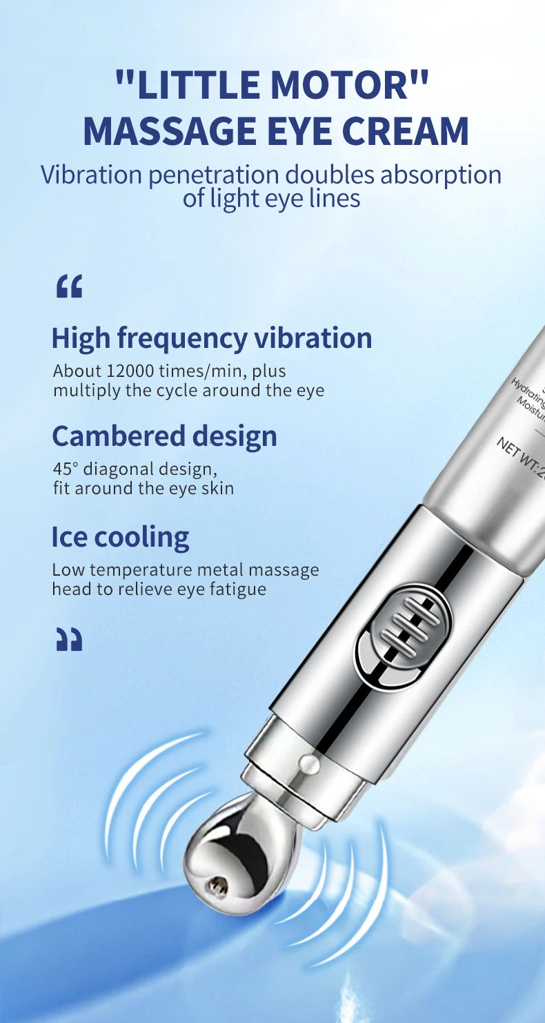 Massage eye cream with text on a blue background