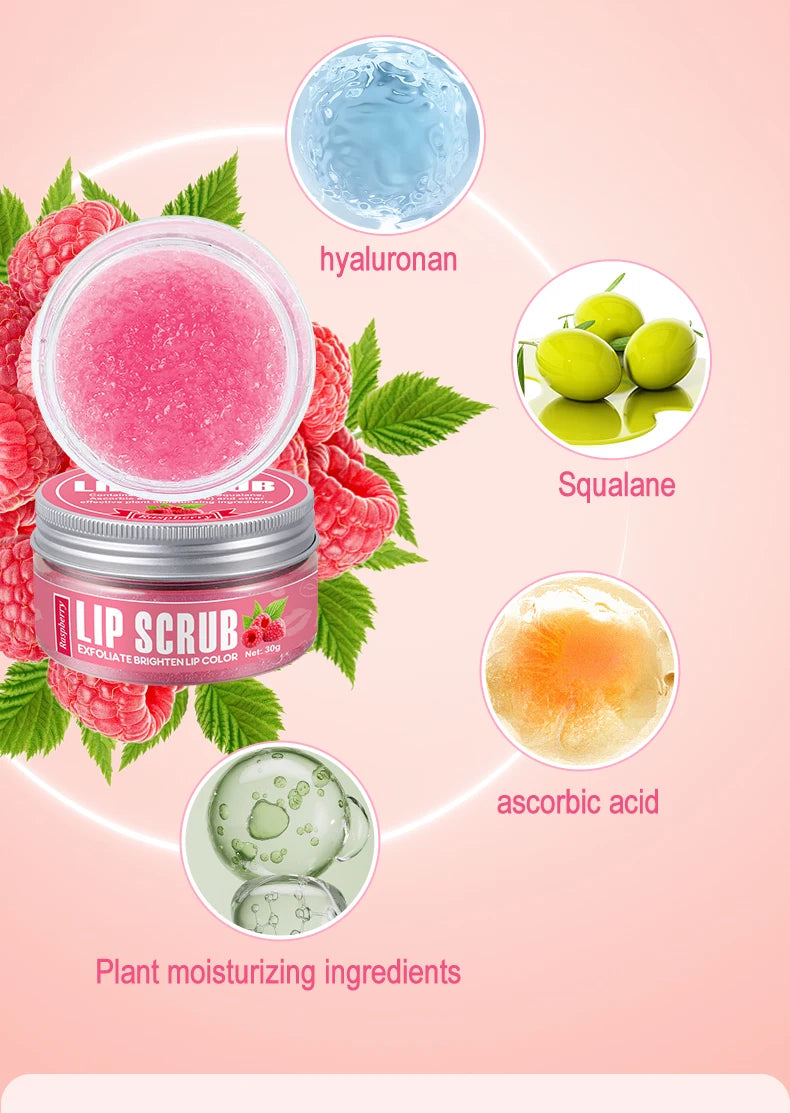 Lip scrub with ingredients on a pink background