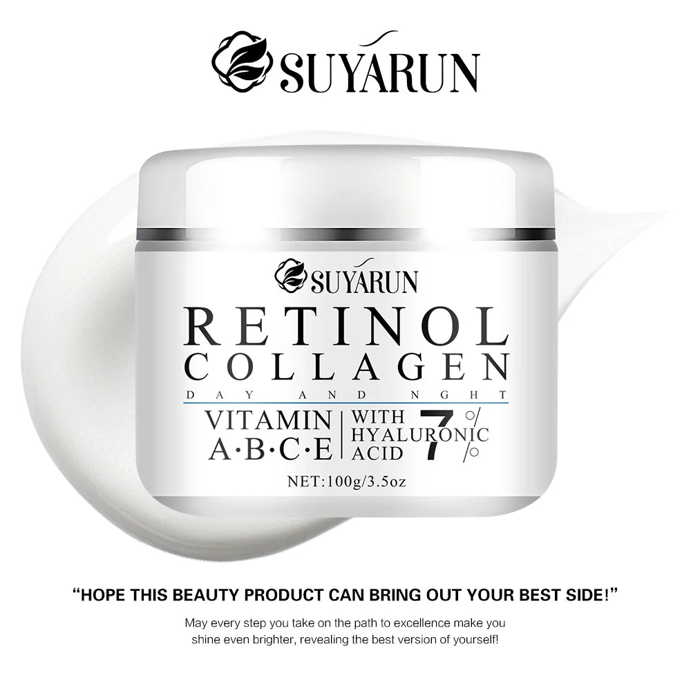 Suyarun Retinol Collagen cream jar with branding and product details on a white background
