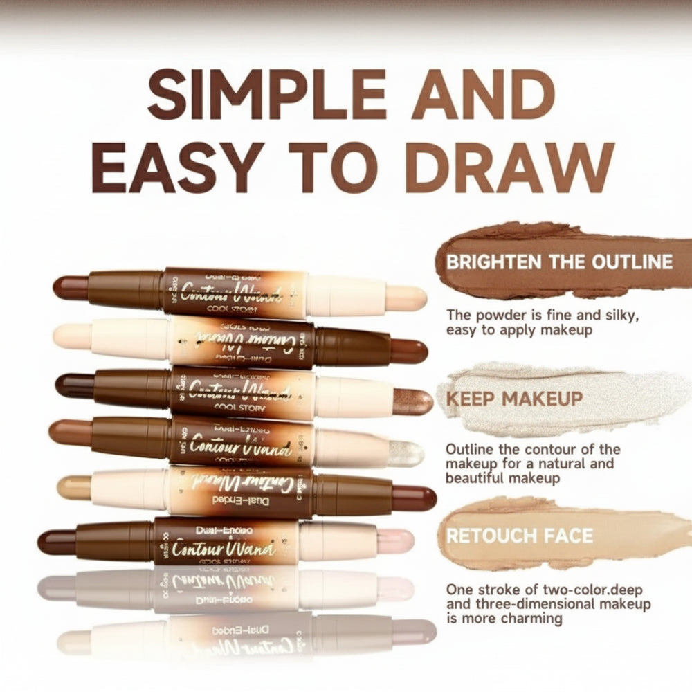 Makeup pencils with text on a white background