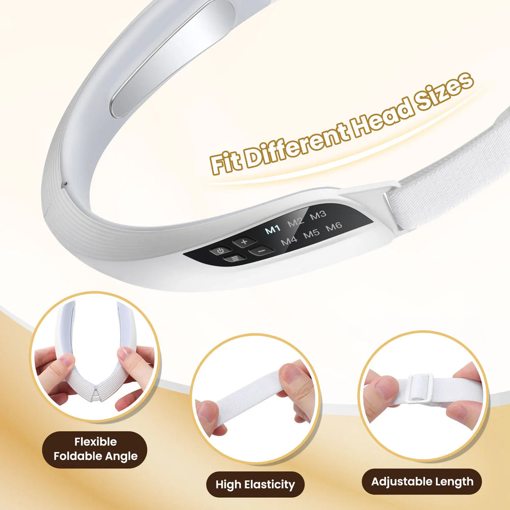 White headband with adjustable features on a beige background