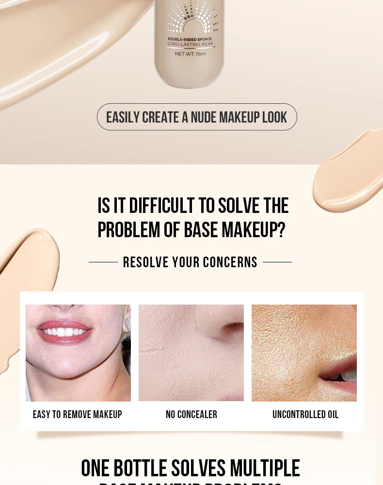 2-in-1 Liquid Foundation & Concealer Cream – High Coverage, Waterproof, Long Lasting Natural Makeup for Dark Circles & Acne