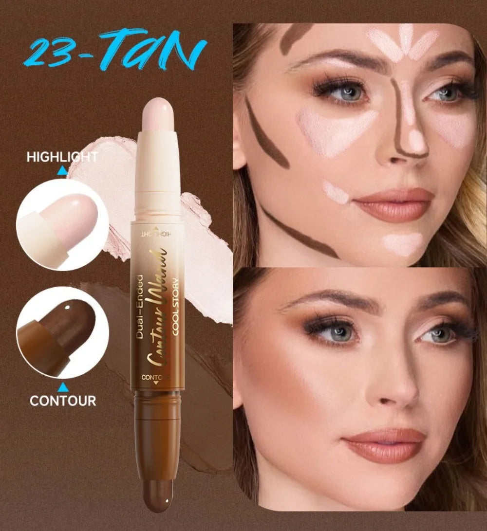 2-in-1 Double Head Highlighter & Contour Stick – Glitter Brightening Concealer Pen for Long Lasting Three-Dimensional Face Makeup