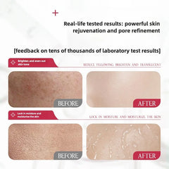 Before and after skin rejuvenation results with text on a white background