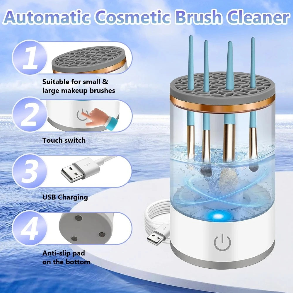 3 In 1 USB Plug Portable Electric Makeup Brush Cleaner with Rubber Makeup Machine For Deep Cleaning One Click Operation Suitable