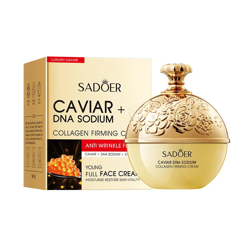 Sadoer Caviar + DNA Sodium collagen firming cream packaging on a white background