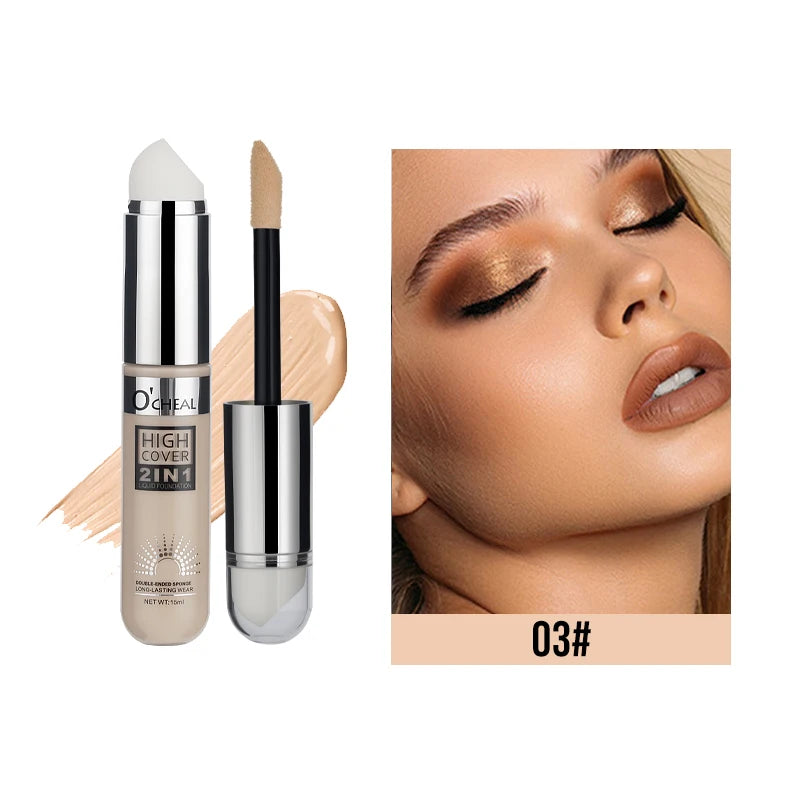 2-in-1 Liquid Foundation & Concealer Cream – High Coverage, Waterproof, Long Lasting Natural Makeup for Dark Circles & Acne