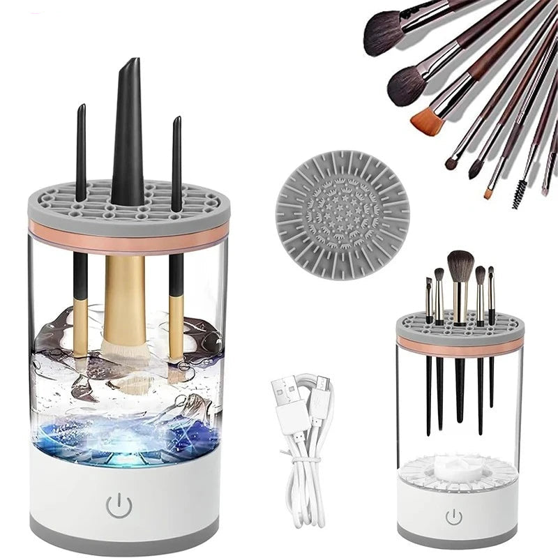 3 In 1 USB Plug Portable Electric Makeup Brush Cleaner with Rubber Makeup Machine For Deep Cleaning One Click Operation Suitable