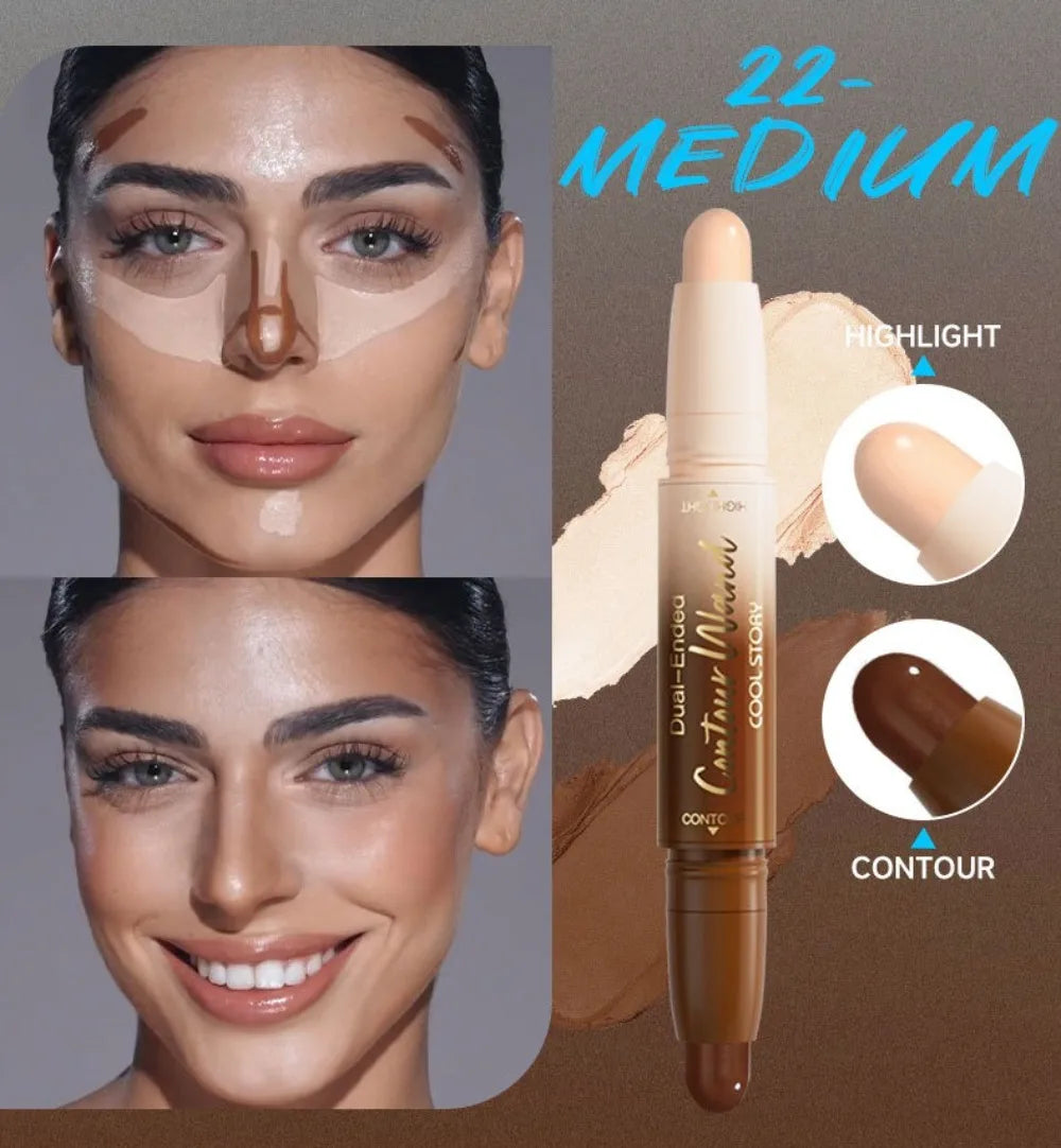 2-in-1 Double Head Highlighter & Contour Stick – Glitter Brightening Concealer Pen for Long Lasting Three-Dimensional Face Makeup