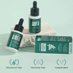 Pwymuan nutritional hair growth serum with packaging on a light green background