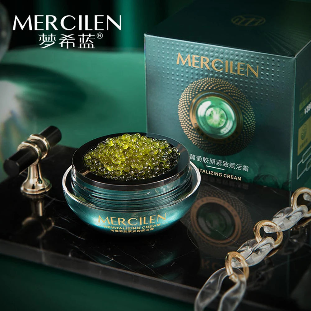 MERCILEN skincare product with packaging on a dark surface