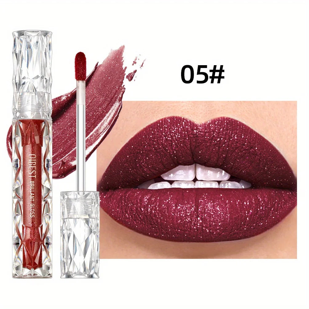 Diamond Liquid Lipstick – Waterproof Matte Glitter Lip Gloss, Long Lasting Moisturizing Sparkling Lipstick for Korean Makeup Look