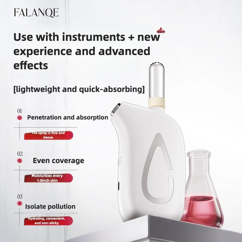 Falanqe spray device with text highlighting features on a white background