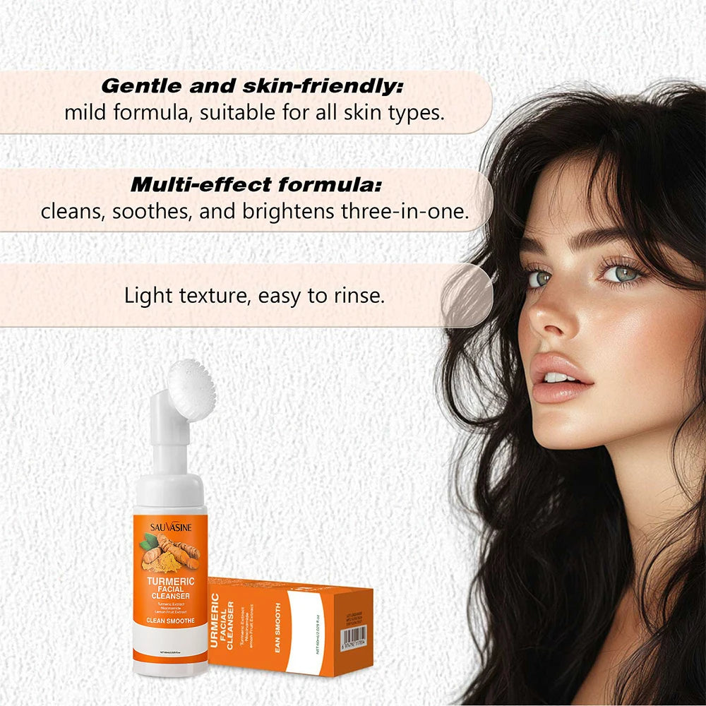 Skincare product with packaging and a woman's face on a light background