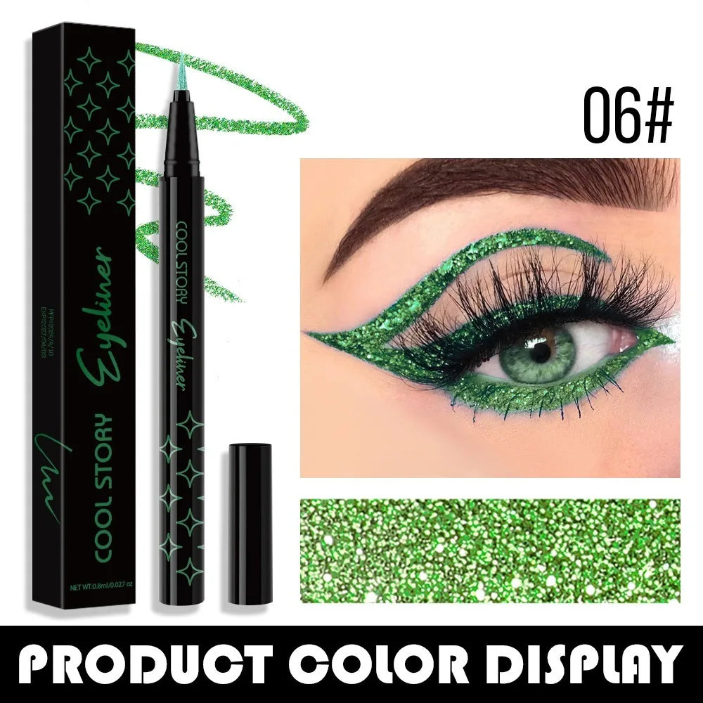 Waterproof Glitter Eyeliner Pen – 9-Color Diamond Liquid Eyeliner, Long Lasting Quick Dry Shimmer Eye Shadow Stick for Big Eye Makeup