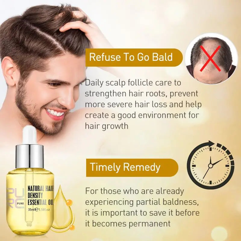 Advertisement for hair growth product with a man and text about scalp care and hair growth.