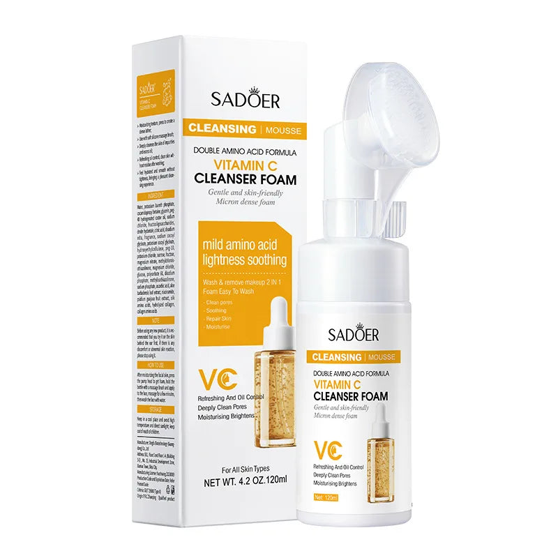 Sadoer Vitamin C Cleanser Foam packaging and bottle on a white background