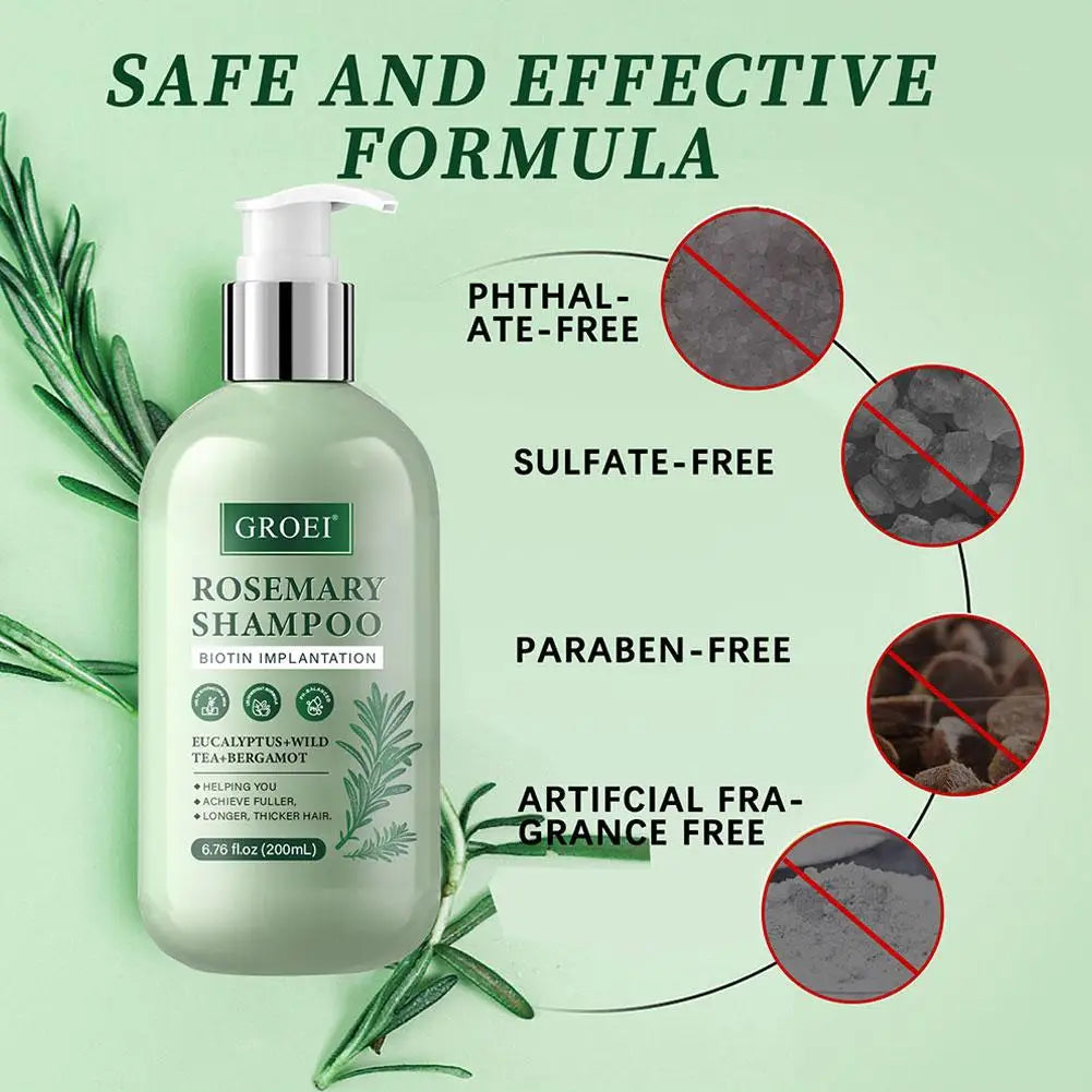 Groei Rosemary Shampoo bottle with safety features on a green background
