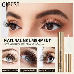 QIBEST eyelash product with close-up of eyes and different lash styles.