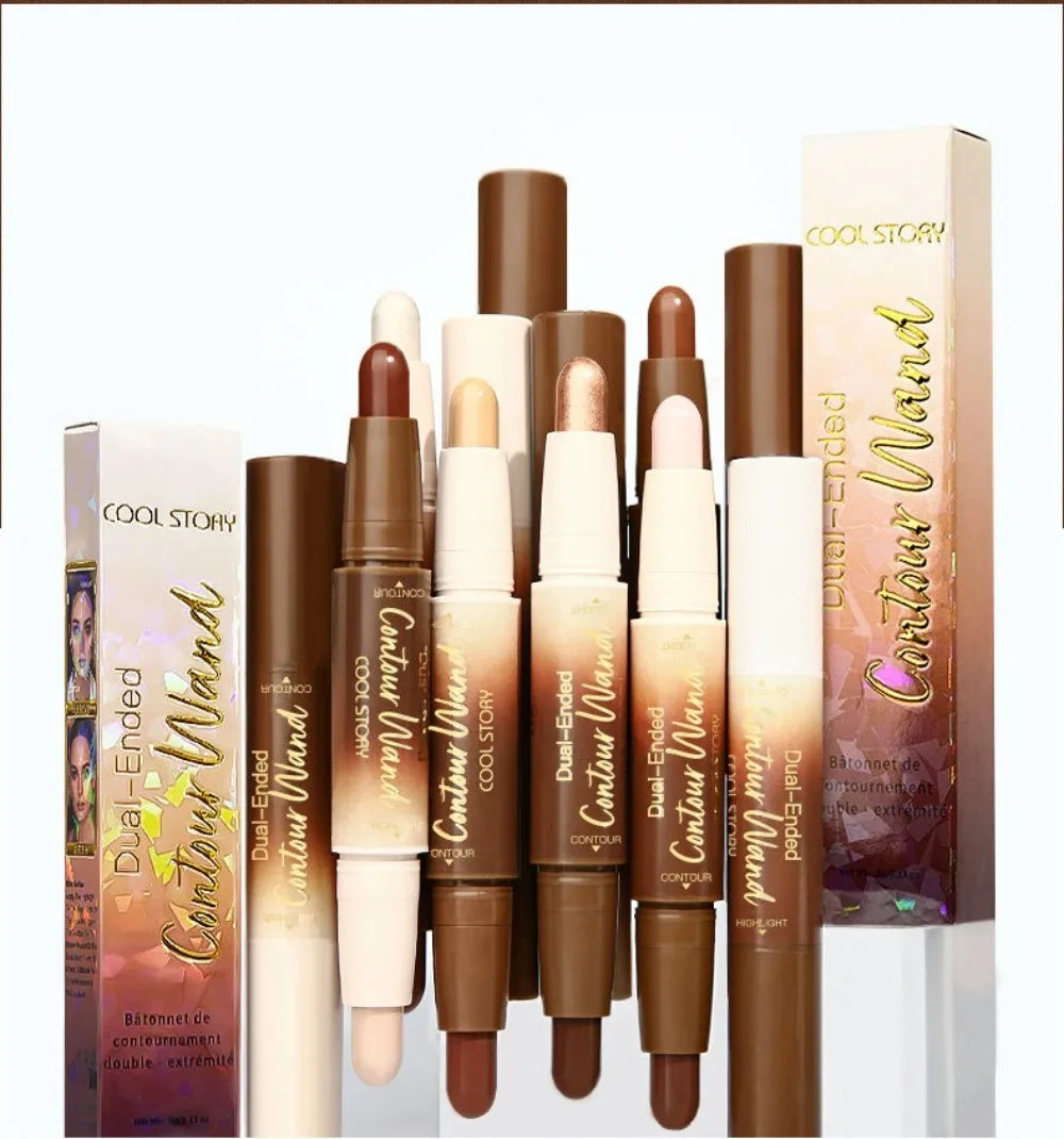 2-in-1 Double Head Highlighter & Contour Stick – Glitter Brightening Concealer Pen for Long Lasting Three-Dimensional Face Makeup