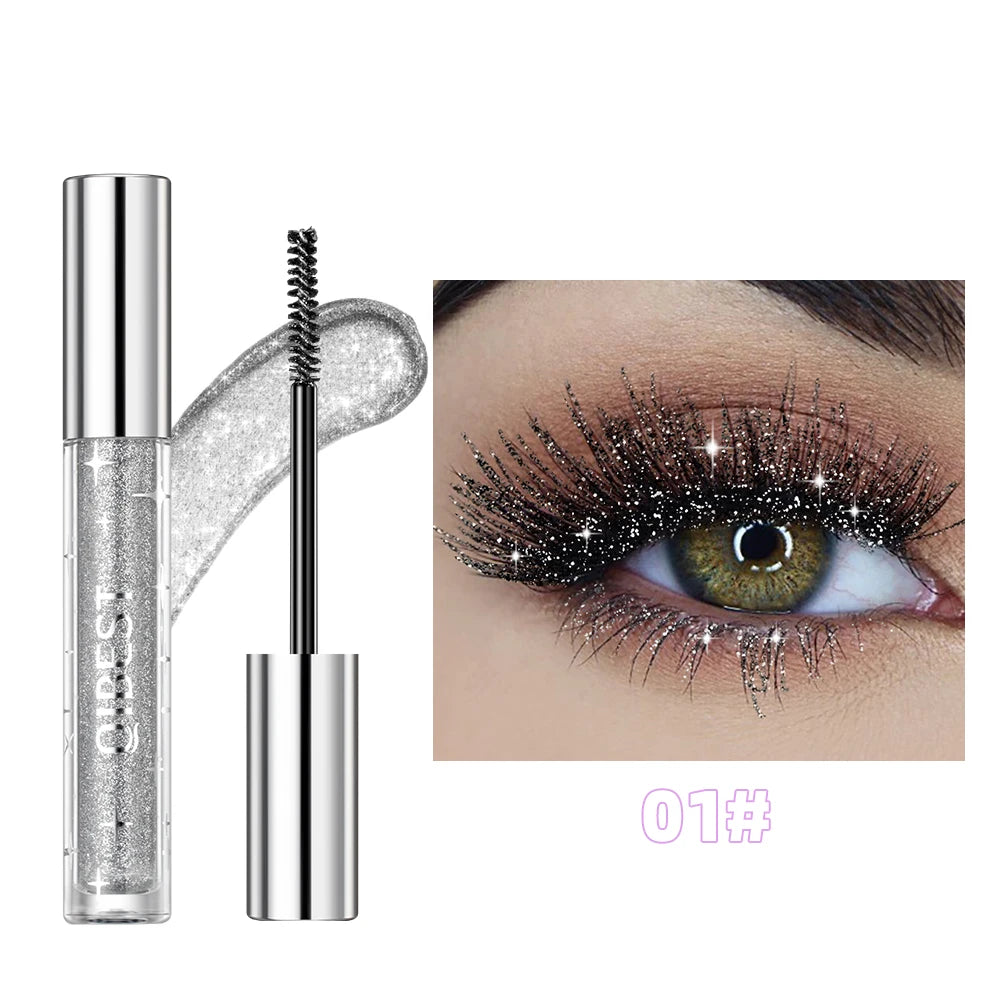 Eyebrow gel with close-up of eye wearing glittery eyeliner