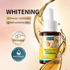 Sadoer whitening serum bottle with dropper on a beige background