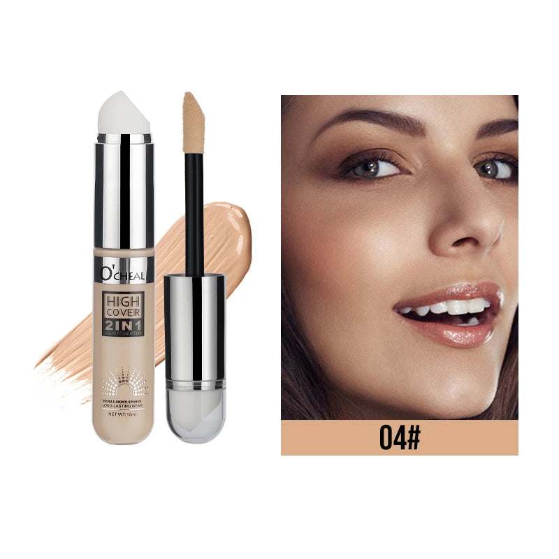 2-in-1 Liquid Foundation & Concealer Cream – High Coverage, Waterproof, Long Lasting Natural Makeup for Dark Circles & Acne