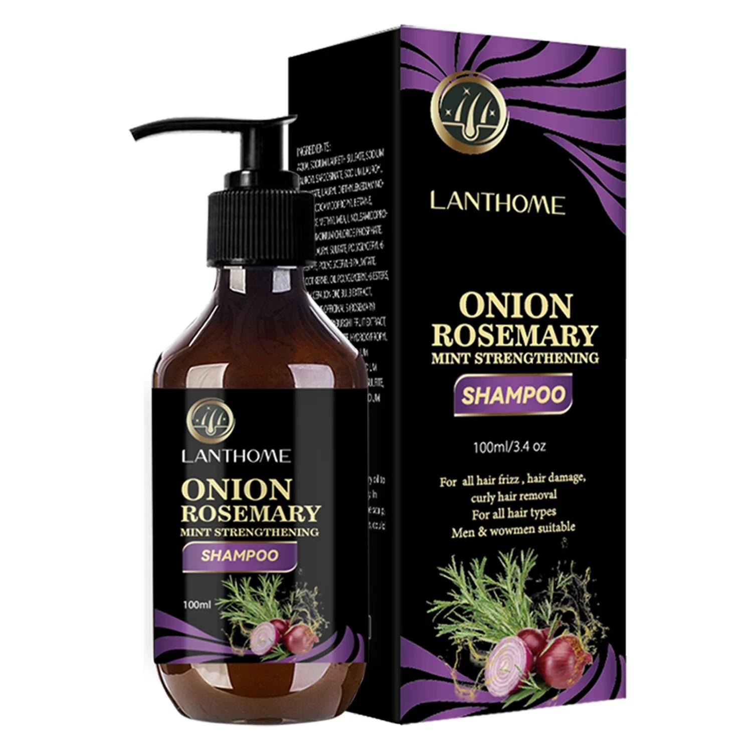 Lanthome Onion Rosemary Shampoo bottle and packaging on a white background