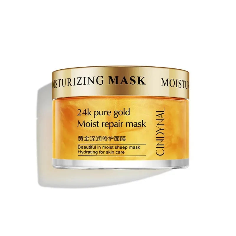 Moisturizing mask jar with gold lid on a white background