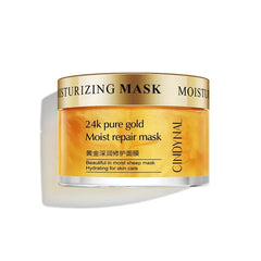 Moisturizing mask jar with gold lid on a white background