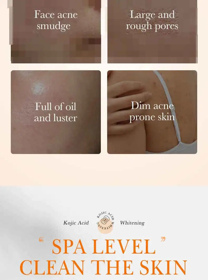 Product advertisement for skin care solution with text on skin issues and product name.