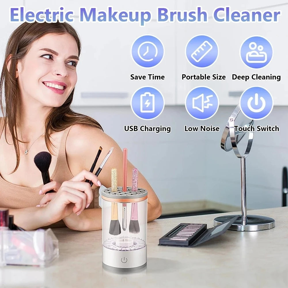 3 In 1 USB Plug Portable Electric Makeup Brush Cleaner with Rubber Makeup Machine For Deep Cleaning One Click Operation Suitable