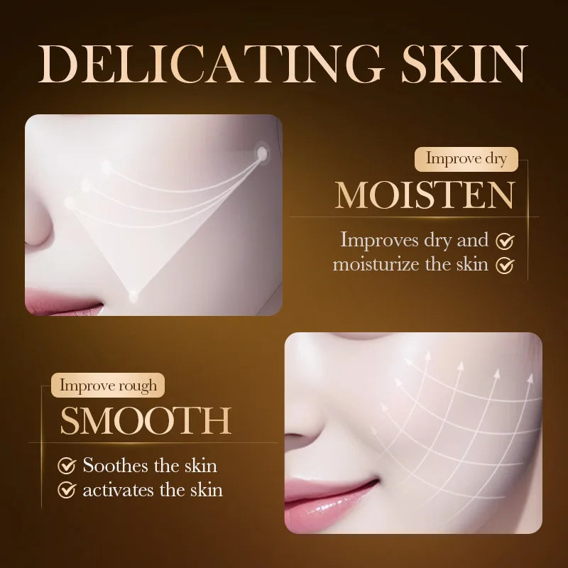 Product packaging for skin care with text on a brown background