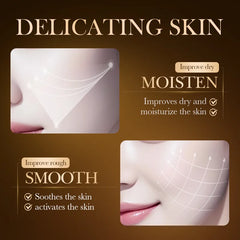 Product packaging for skin care with text on a brown background
