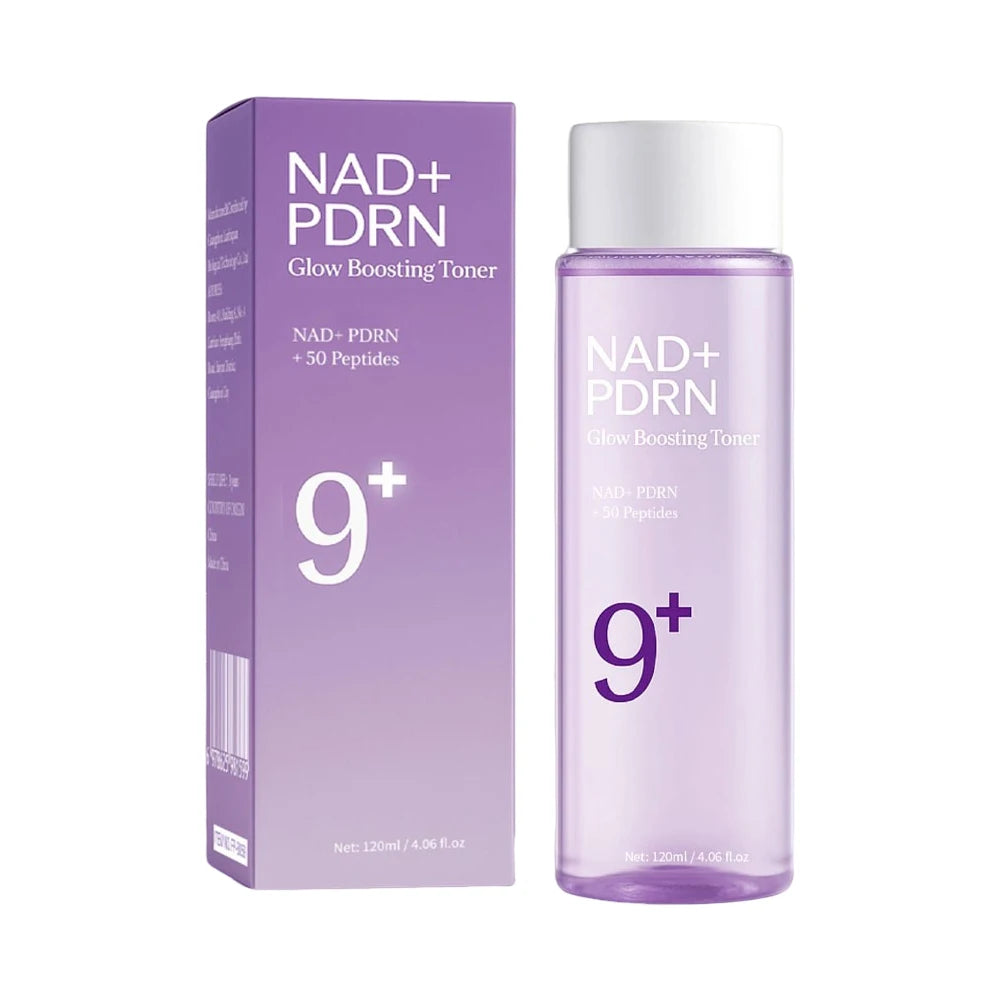 NAD+ PDRN Glow Boosting Toner bottle and packaging on a white background