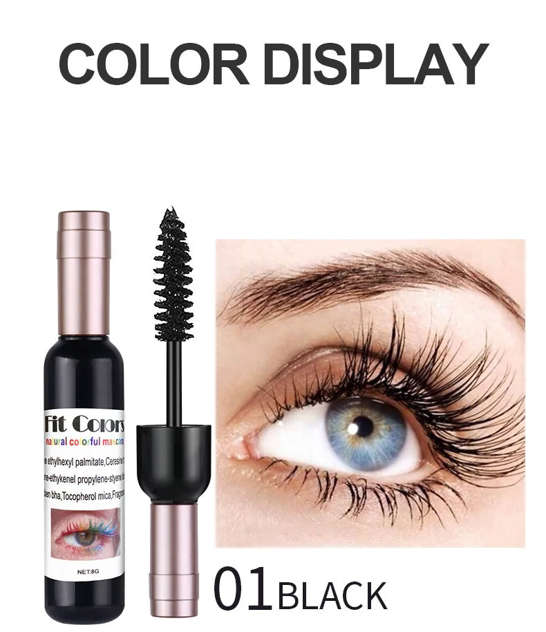 Mascara with a close-up of an eye wearing it, labeled '01 Black'.