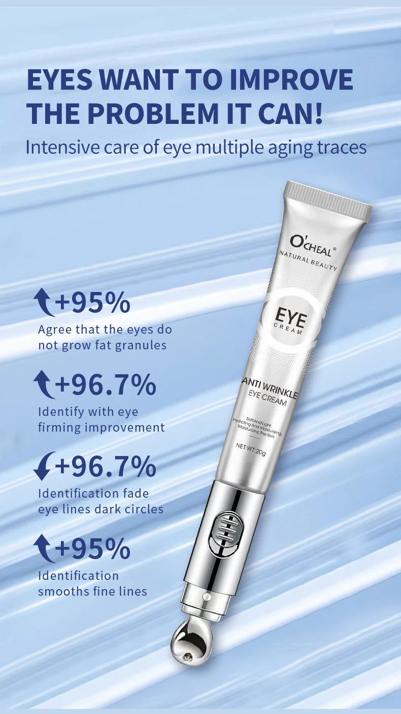 O'Herbal Eye Cream with benefits on a blue background